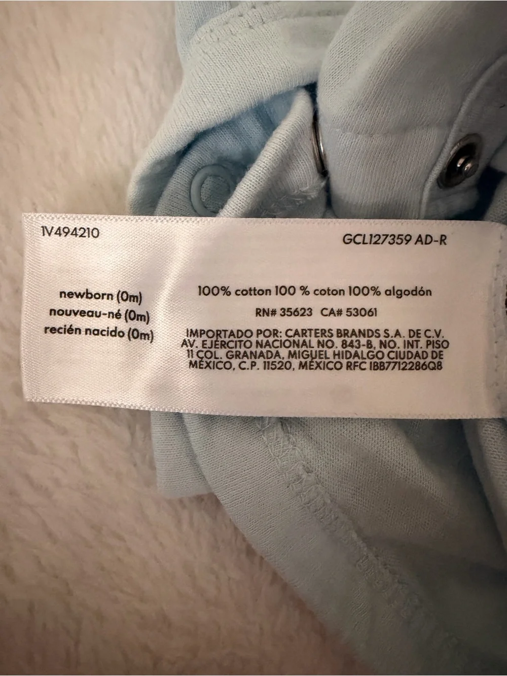 Carter's Light Blue One-Piece with Pink Peach Graphic